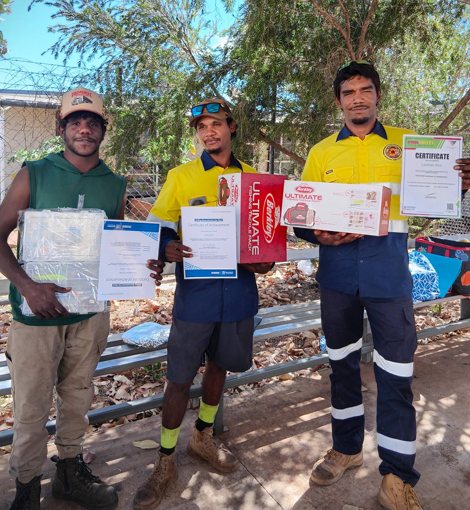Trevor, Clay and Lachlan with their certificates and new fishing kits